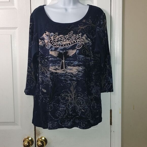 Creative Apparel navy Alaska 3/4 sleeve double printed side shirt Sz 2XL - Picture 1 of 4